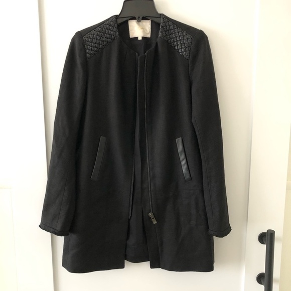 Maje Black Long Lambskin Jacket 36 S - Picture 4 of 13